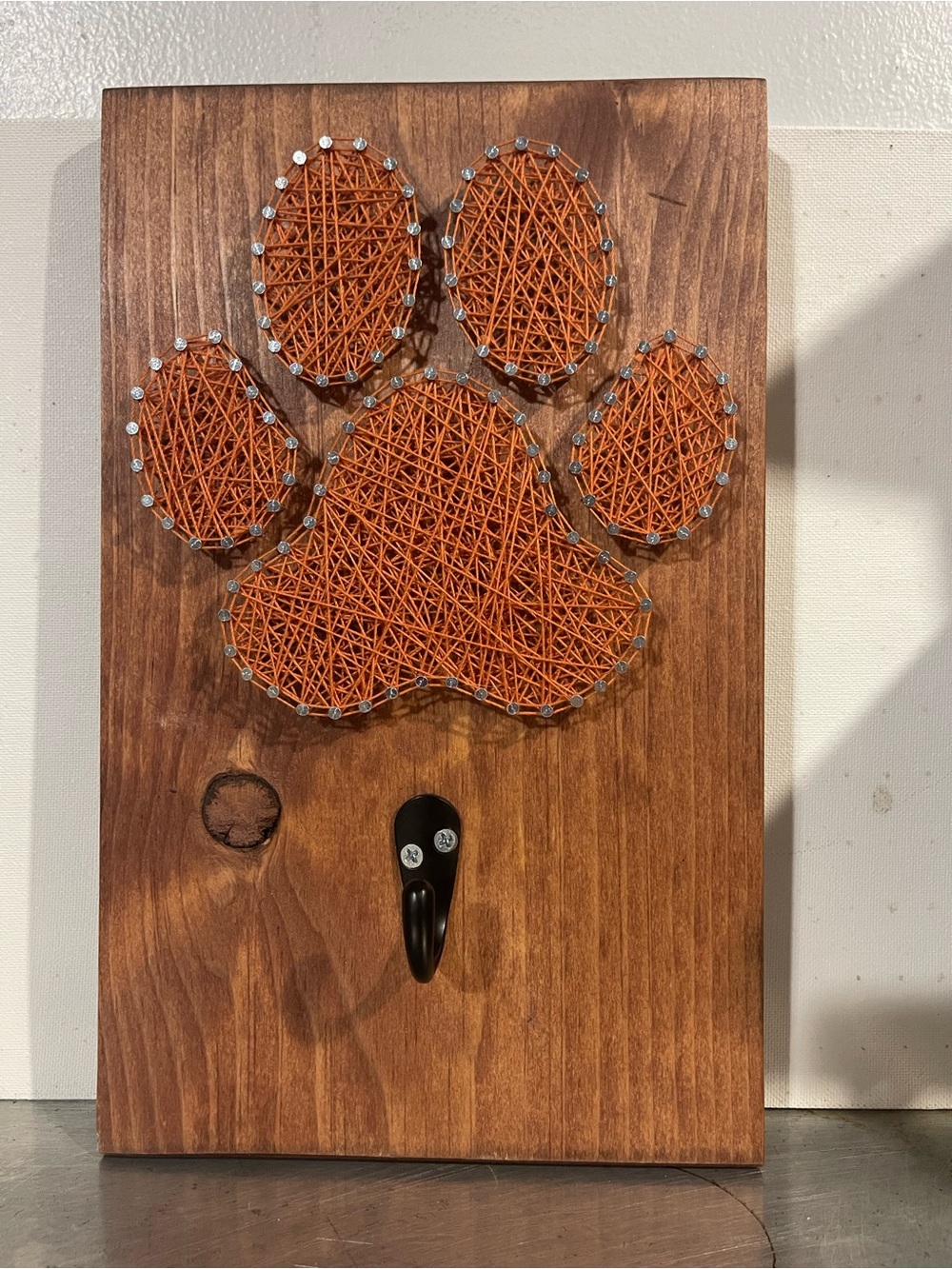 Handcrafted Orange Paw String Art Wall Hook